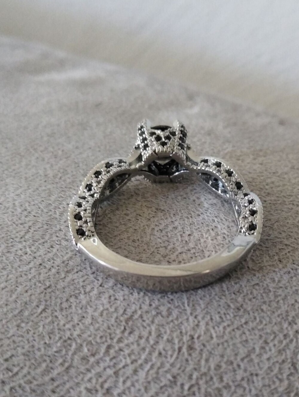 10k White Gold Over Silver 2 PC Onyx Solitaire W/Accents Eternity Ring Set Sz 10 - Picture 7 of 12